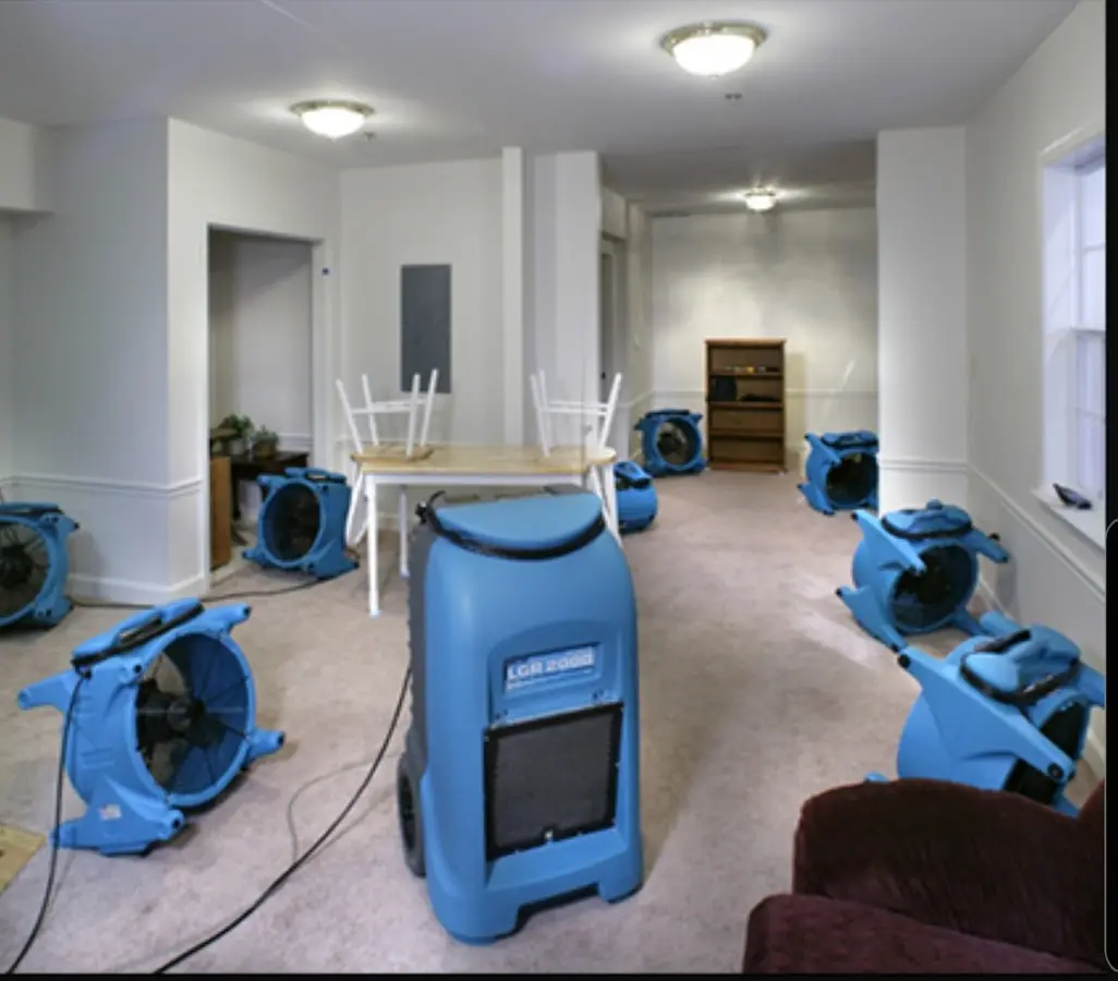 Air movers and dehumidifier setup for Water Extraction & Removal in Madison